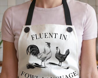 Housewife apron, fluent in fowl language apron, inappropriate apron, chicken apron, chicken lady, funny apron, baking gift, aprons for women