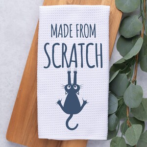 Hostess gift for women, cat kitchen towels, made from scratch tea towel, baking tea towels, cute aesthetic kitchen towels, kitty biscuits