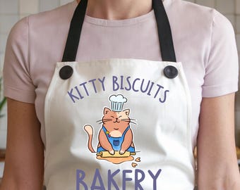 Cute apron, cat aprons, kitty biscuits, cat biscuits, cat gift, aprons for women, housewife apron, bakers Apron, made with love apron, punny