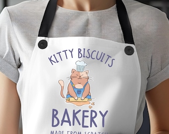 Cute apron, cat aprons, kitty biscuits, cat biscuits, cat gift, aprons for women, housewife apron, bakers Apron, made with love apron, punny