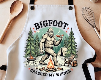Bigfoot apron, yeti apron, cryptid gift, sasquatch, apron for men, funny aprons, kitchen gift, gift friend, housewarming gift, inappropriate