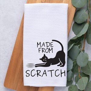 Hostess gift for women, cat kitchen towels, made from scratch tea towel, baking tea towels, cute aesthetic kitchen towels, kitty biscuits