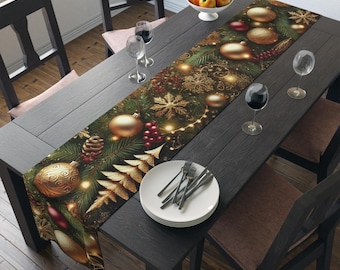 Christmas table runner, holiday table runner, gold table runner, Christmas decor indoor, winter decor, hostess gift, holiday decor
