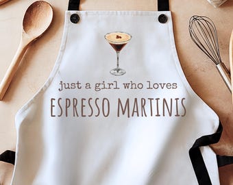 Espresso martini apron, old money aesthetic apron, dirty martini, cute apron, housewife apron, cooking gift, aprons for women, gifts for her