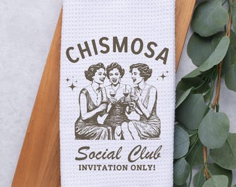 Chismosa social club tea towel, Hispanic heritage month, hostess gift for women, gossip girl, abuela gift, madrina gift, funny dishtowels