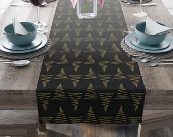 Christmas table runner, holiday table runner, Christmas decor indoor, Christmas tree, winter decor, hostess gift, gold table runner, kitchen