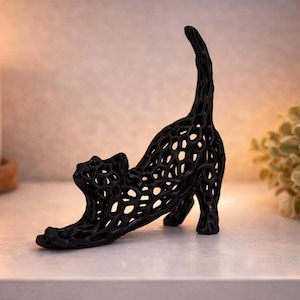 Schwarze Katze Skulptur: Modernes geometrisches minimalistisches Dekor