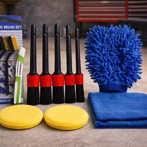 13pc Reusable Car Detailing Kit: Microfiber Towels, Brushes & Polishing Pads