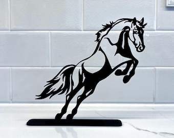 Black Horse Silhouette Statue – Modern Equestrian Desk Decor – PLA Freestanding Horse Art Gift
