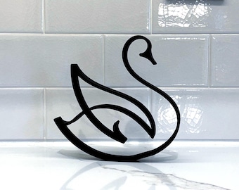 Minimalist Swan Sculpture | Modern Black Shelf Decor | Abstract 3D Printed Home Accent