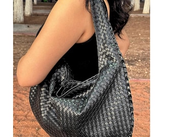Bolso de hombro de cuero tejido a mano: moda para el día a día, bolso bandolera para mujer