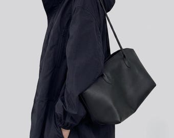 Black Genuine Leather tote Bag – Minimalist Tote Bag Design