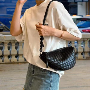 Bolso de cuero, bolso de cuero para hombre, bolso de hombro unisex de cuero genuino tejido premium