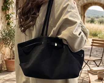 Large Faux Leather Slouchy Tote Bag, Soft Vegan Suede Hobo Bag for Women, Minimalist Everyday Shoulder Purse, Work and Travel Bag