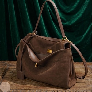 Bolso de hombro de gamuza, bolso hobo holgado, bolso de mano de cuero, bolso tote minimalista para el día a día, bolso de trabajo.