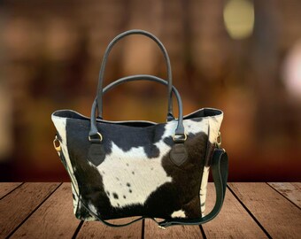 Handgefertigte Rindsleder Crossbody Tote: Hair-On Leder Westerntasche