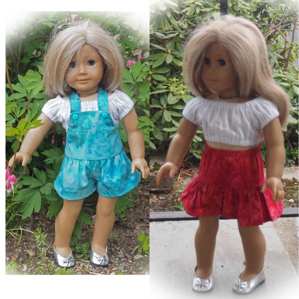 18 inch Dolls Clothes - will fit Ther American Girl Doll Shortall's, Peasant Top and add on Skirt