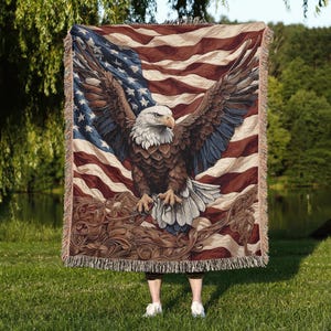 American Eagle Woven Blanket: Patriotic Americana Throw, 100% Cotton