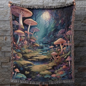 Mushroom Blanket, Tapestry Blanket, Unique Home Gift, Woven Tapestry, Woven Blanket, Throw Blanket, Cottagecore Decor, Trippy Mushroom