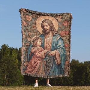 Jesus Christ blessing a child, muted colors.
