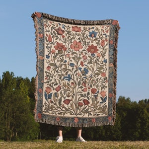 Woven Floral Throw Blanket: Scandinavian Hygge Decor, Cotton Textile Wall Art