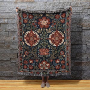 Scandinavian Floral Woven Throw Blanket: Cottagecore Nordic Decor