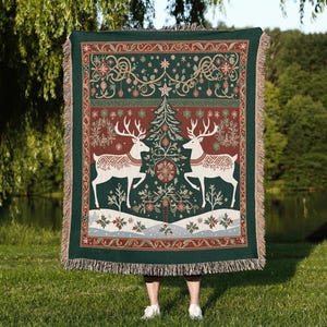 Cozy Woven Christmas Throw Blanket - Festive Winter Decor, Scandinavian Blanket, Woven Blanket, Jacquard Blanket, Holiday Blanket,