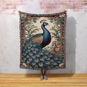 Peacock Woven Blanket, Peacock Blanket, Peacock blanket, Peacock Wall Tapestry, William Morris Throw, Christmas Gift, Gift For Her
