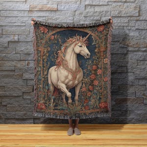 Woven Unicorn Throw Blanket, Cottagecore Tapestry, Folklore Aesthetic, Victorian Tapestry, Princesscore Gift, Woodland Gothic, Folklore Art