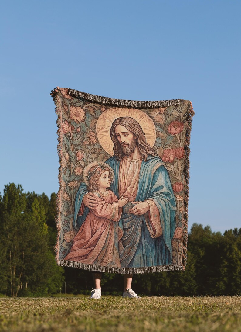 Jesus Christ blessing a child, muted colors.