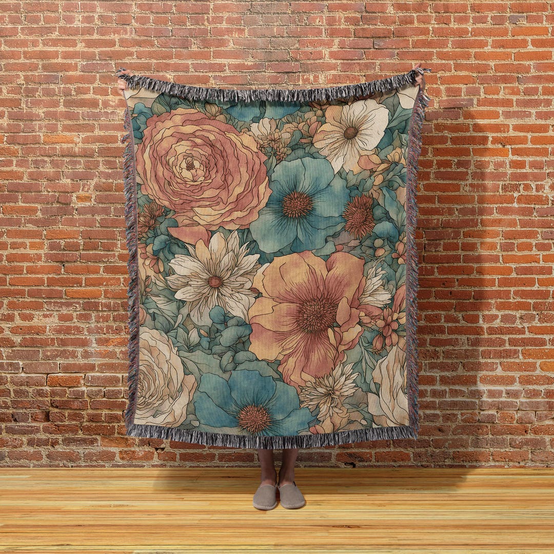 Floral Woven Cotton Throw Blanket: Retro Boho Decor - Etsy