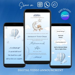 Annuncio video animato di NASCITA / Annuncio di nascita di un neonato musulmano islamico / Modello Canva