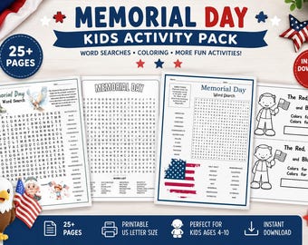 Memorial Day Word Search Printable | Patriotic Kids Activity Sheet (Instant Download)