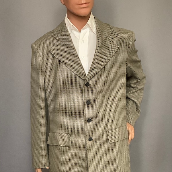 The OLD FRONTIER Clothing Co. Men's Frock Coat /Overcoat - Beige/Brown Houndstooth - Wool - c42
