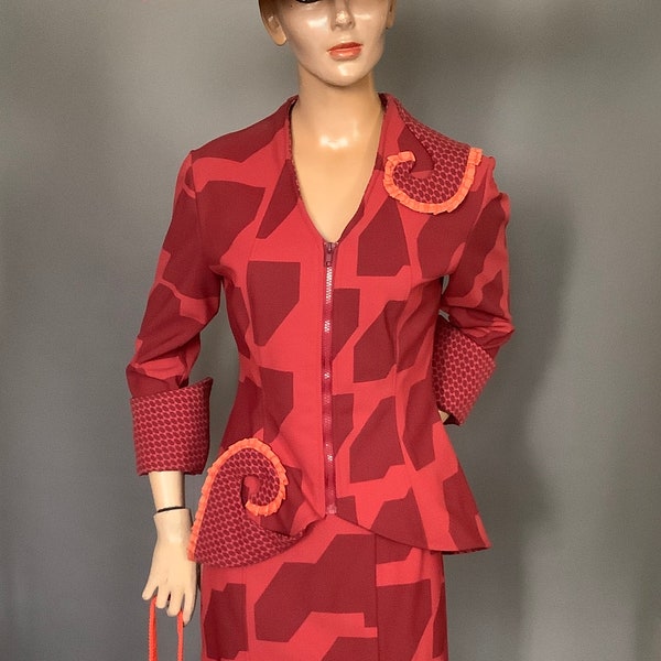 Custom Made NEOPRENE Lounge Wear/Resort Wear Costume - KNOLL FABRIC Two-Piece Skirt Suit w/Hat, Purse and Shoes - Theatrical Ensemble