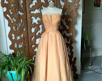 Vintage 1960s Peach Chiffon Prom Dress - worn once