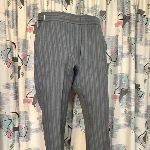 Vintage 1980s - AFTER SIX - Gray Striped TUXEDO Pants - Formal Trousers - Flat Front - Adjustable Waistband - w39/41