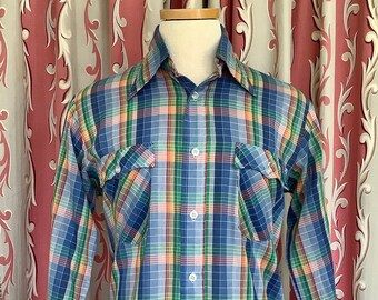 Vintage 1970s/80s - LEVI'S - Levi Strauss & Co. - Rainbow Plaid Button Up Shirt - M