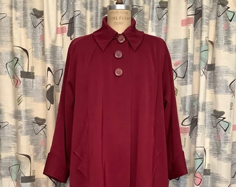 Vintage 1940s STYLINE JUNIOR ORIGINALS Burgundy Gabardine Car Coat/Overcoat/Swing Jacket - Large/Extra Large