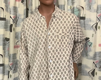 Vintage 1960s JC PENNEY Men's Pajama Top/Shirt - Brown Print - 100% Cotton - sz L