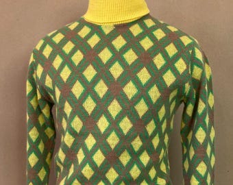 Vintage 1960s KAMBERN Original - Abstract Knit Turtleneck Sweater - sz M