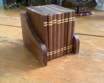 Vintage 1960s/70s - Wooden 'Book' Coasters - Set of 8 - Barware