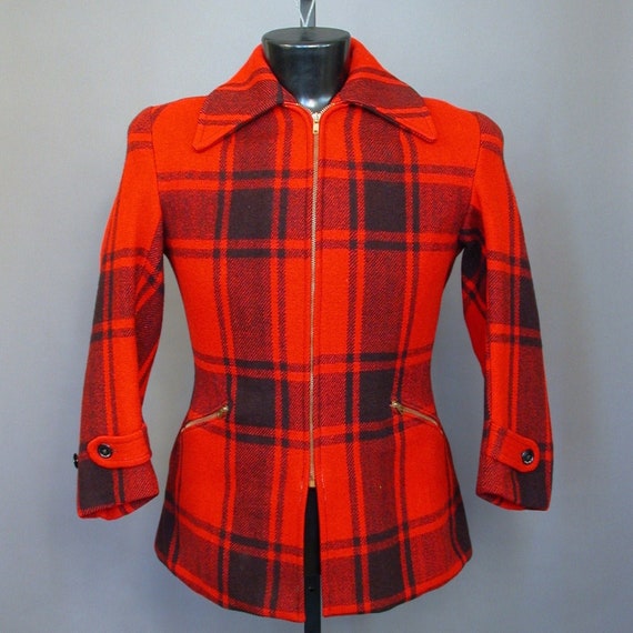 Vntage 1940's Soo Wool Red Plaid Hunting Jacket