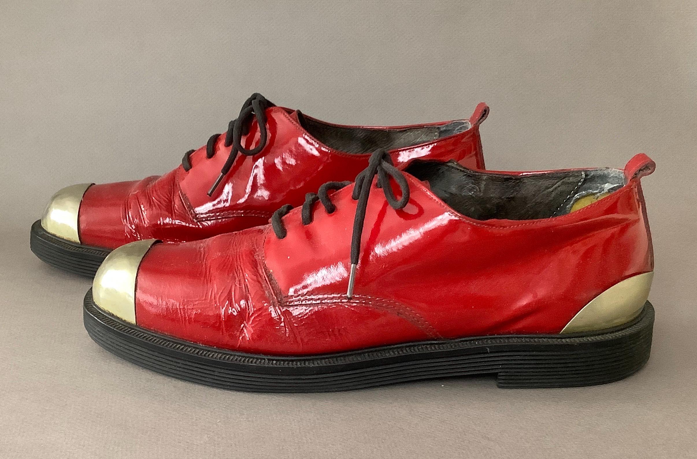 Vintage 1980s - ZODIAC Shoes - Red Vinyl With Metal Toe Cap - Mens