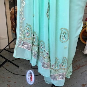 Beautiful Turquoise/Teal 2pc Beaded Sari image 4