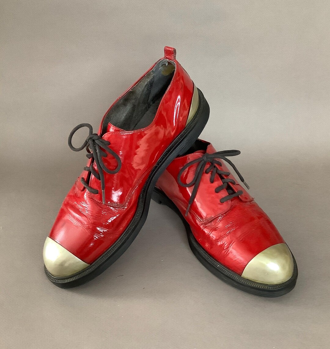 靴 80s service shoe by International Shoe C Vintage 1980s - ZODIAC Shoes - Red Vinyl With Metal Toe Cap - Mens