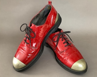Vintage 1980s - ZODIAC Shoes - Red Vinyl With Metal Toe Cap - Mens