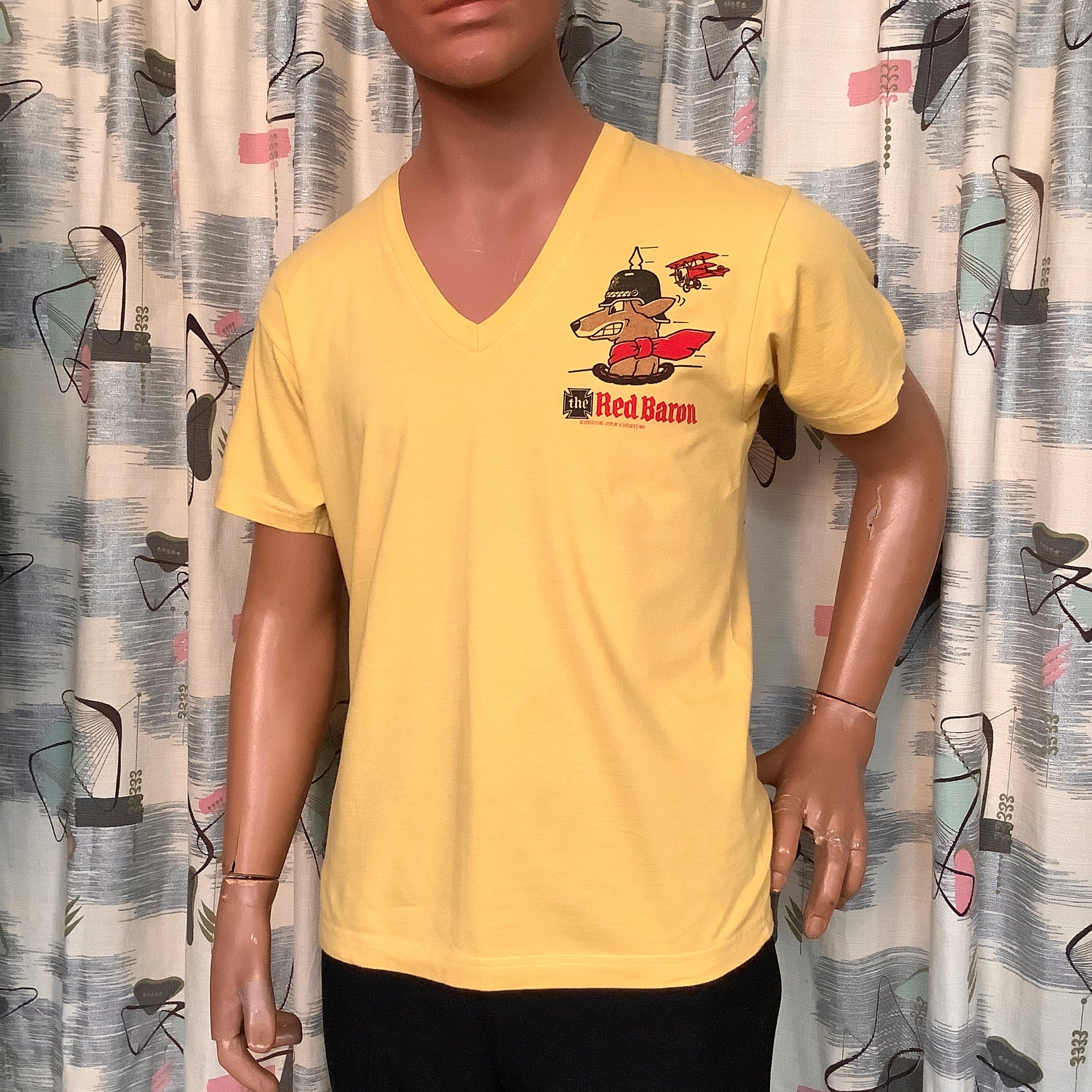 Vintage 1960s Heat Transfer - THE RED BARON - Mens Mustard
