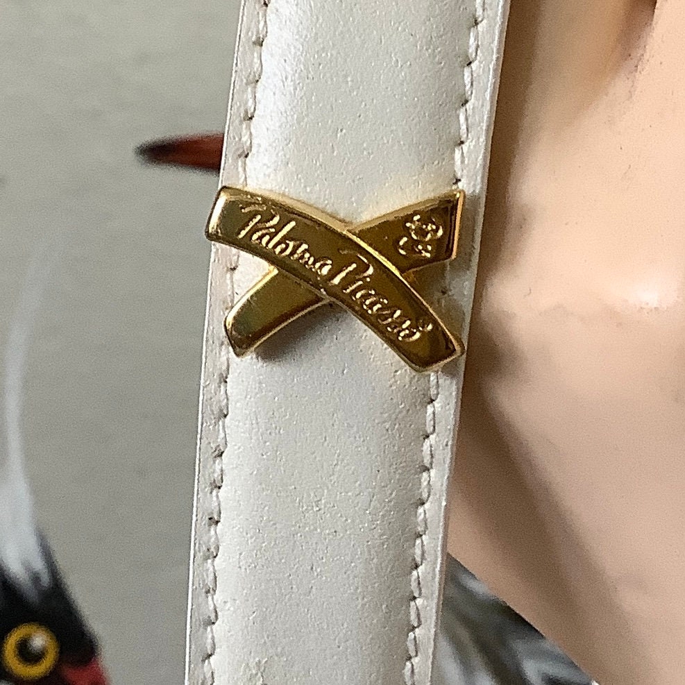 Vintage 1980s PALOMA PICASSO White Leather Belt W/gold X  display picture 1