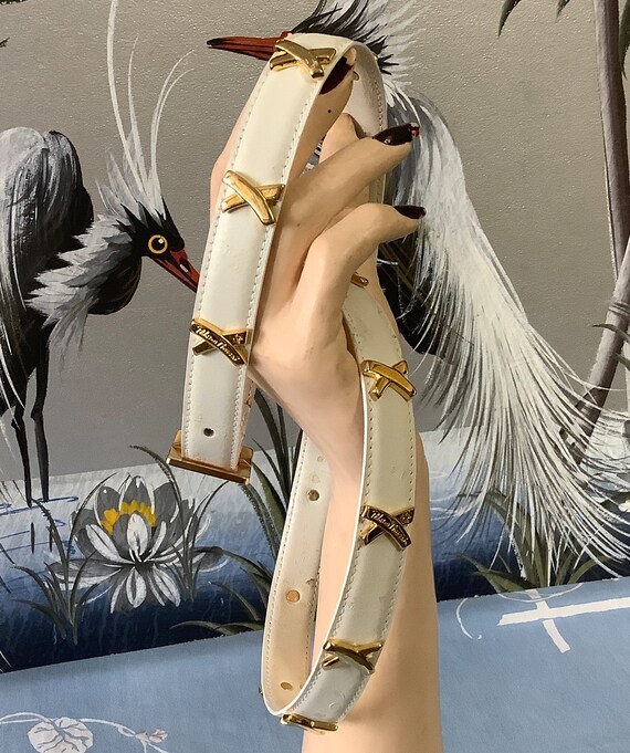 Vintage 1980s PALOMA PICASSO White Leather Belt W/gold X  display picture 3